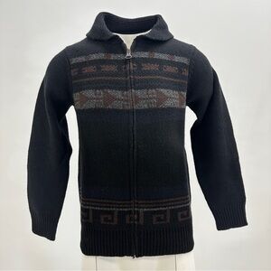 EARNEST SEWN MEN'S GEOMETRIC ZIP UP LAMBSWOOL SWEATER SIZE SMALL